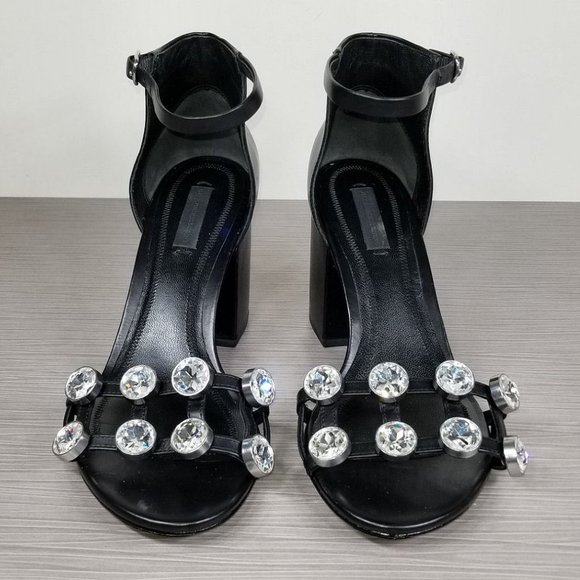 Alexander Wang Abby Crystal Embellished Sandal, Black Leather, Womens Size 8.5 - Picture 2 of 11